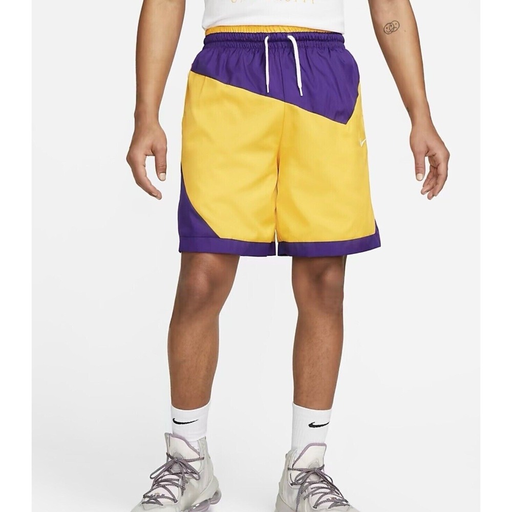 Nike Dri Fit 8" DNA Woven Basketball Shorts Yellow Purple Lakers Men's Small S